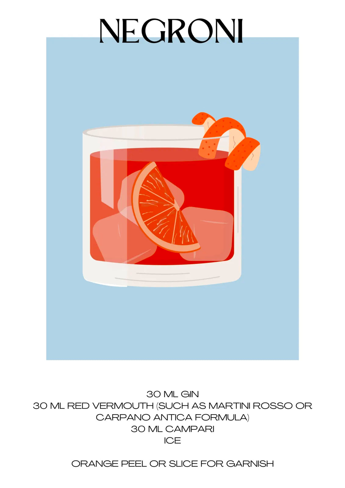 Negroni Art Print – Pale Blue & Black Cocktail Design