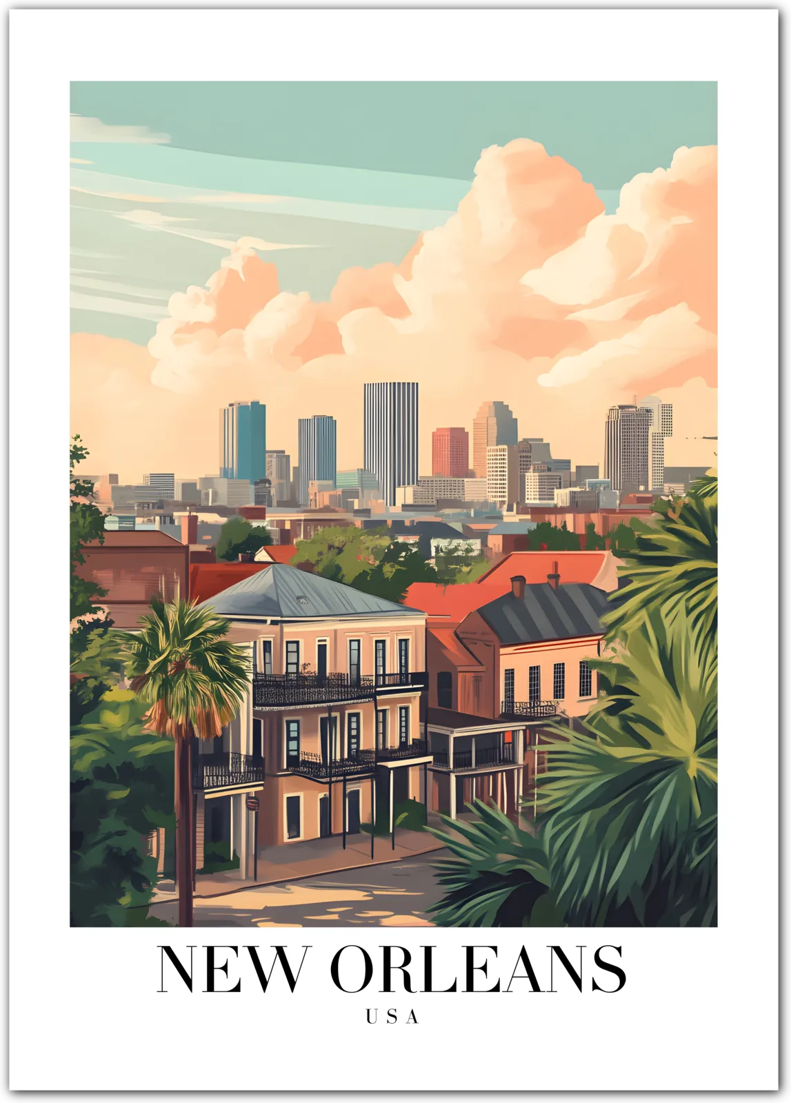 Vibrant New Orleans Art Print – Historic French Quarter in Pastels