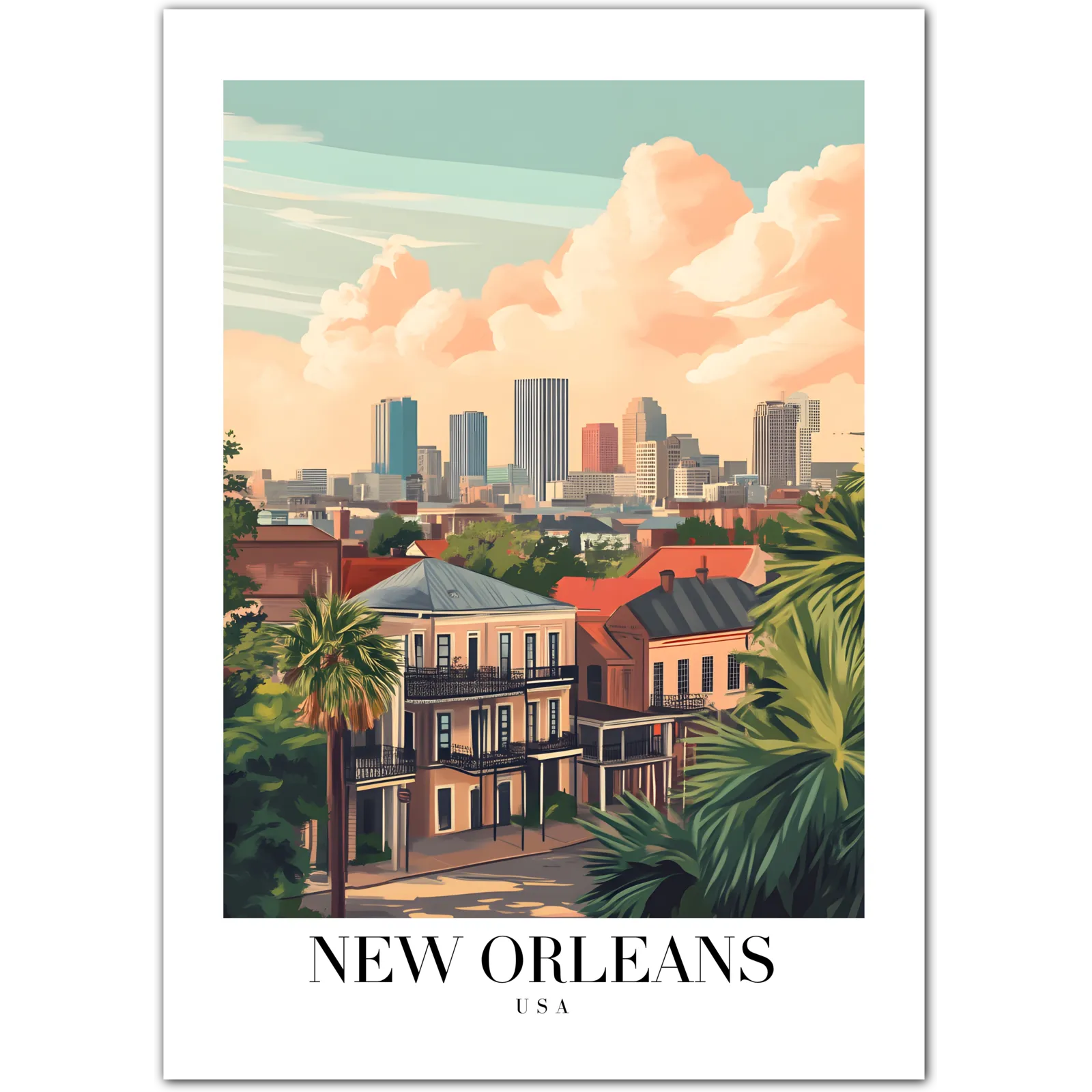 Vibrant New Orleans Art Print – Historic French Quarter in Pastels