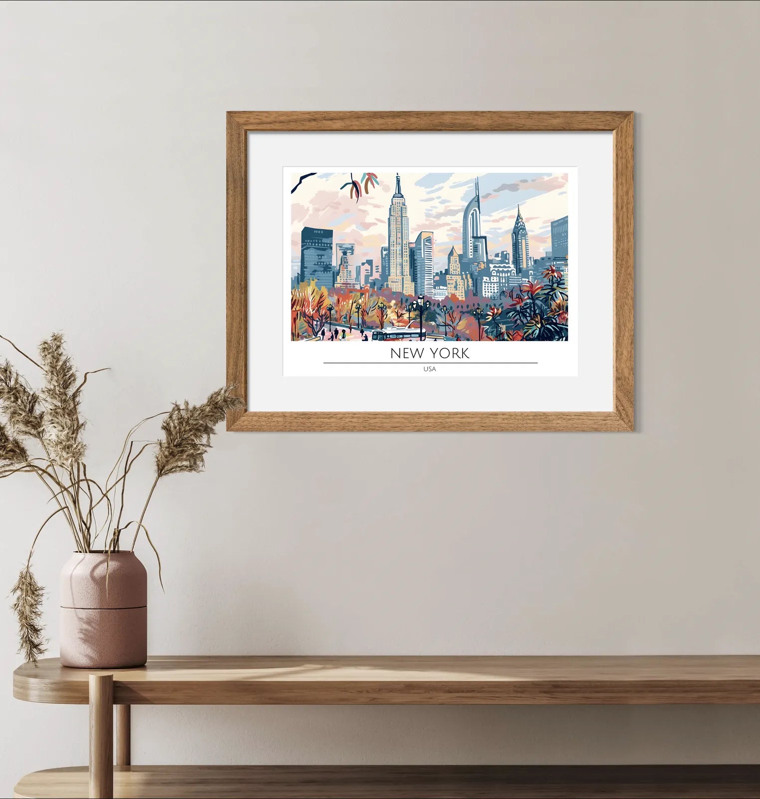 New York Cityscape With Autumn Trees And Skyscrapers Art Print 2