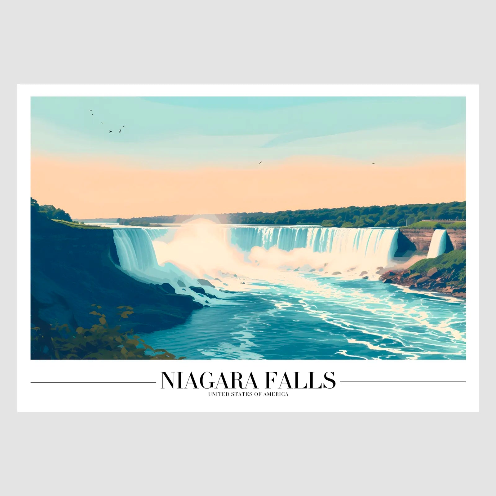 Niagara Falls Art Print with Iconic Waterfalls and Blue Waters 1