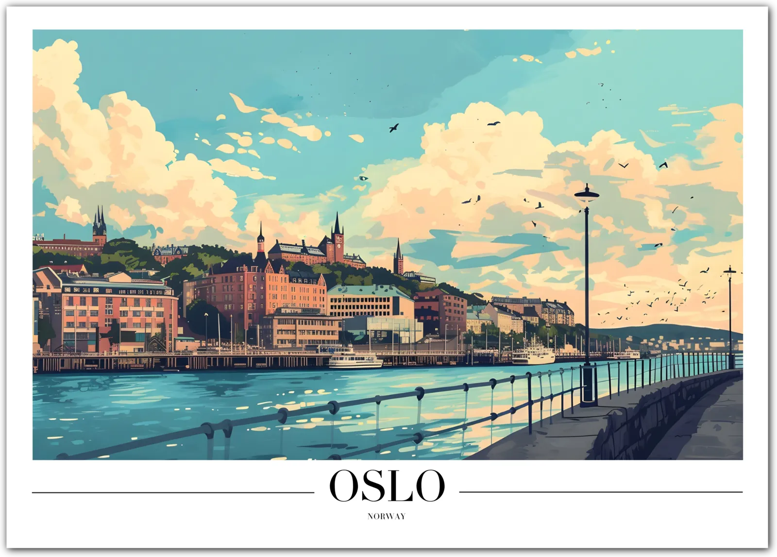 Oslo Norway Art Print with Waterfront