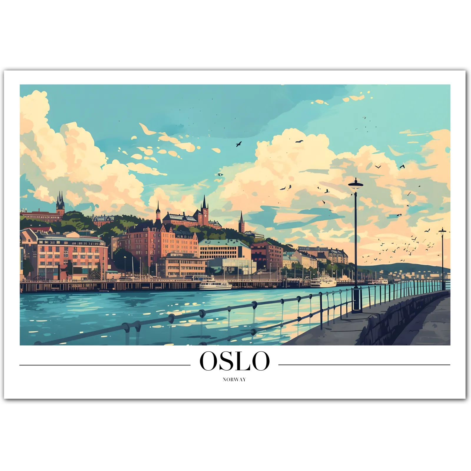 Oslo Norway Art Print with Waterfront