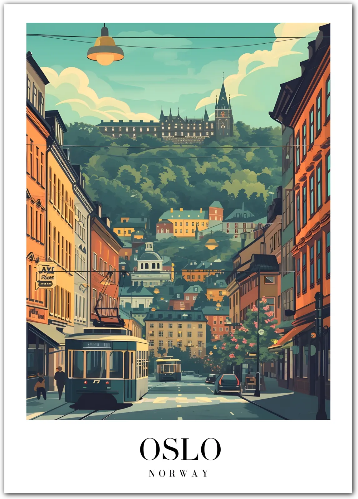 Charming Oslo City Art Print – Norwegian Architecture & Scenic Views