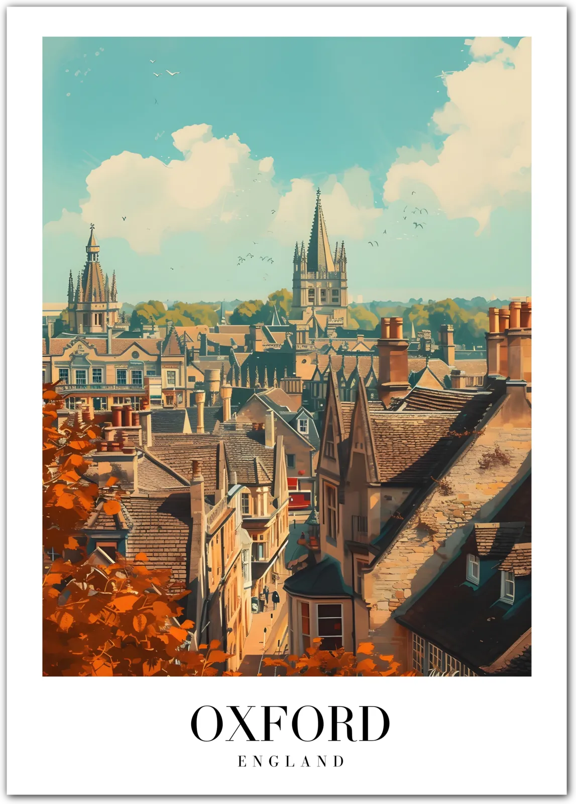 Timeless Oxford Cityscape Art Print – Vintage Style English Architecture