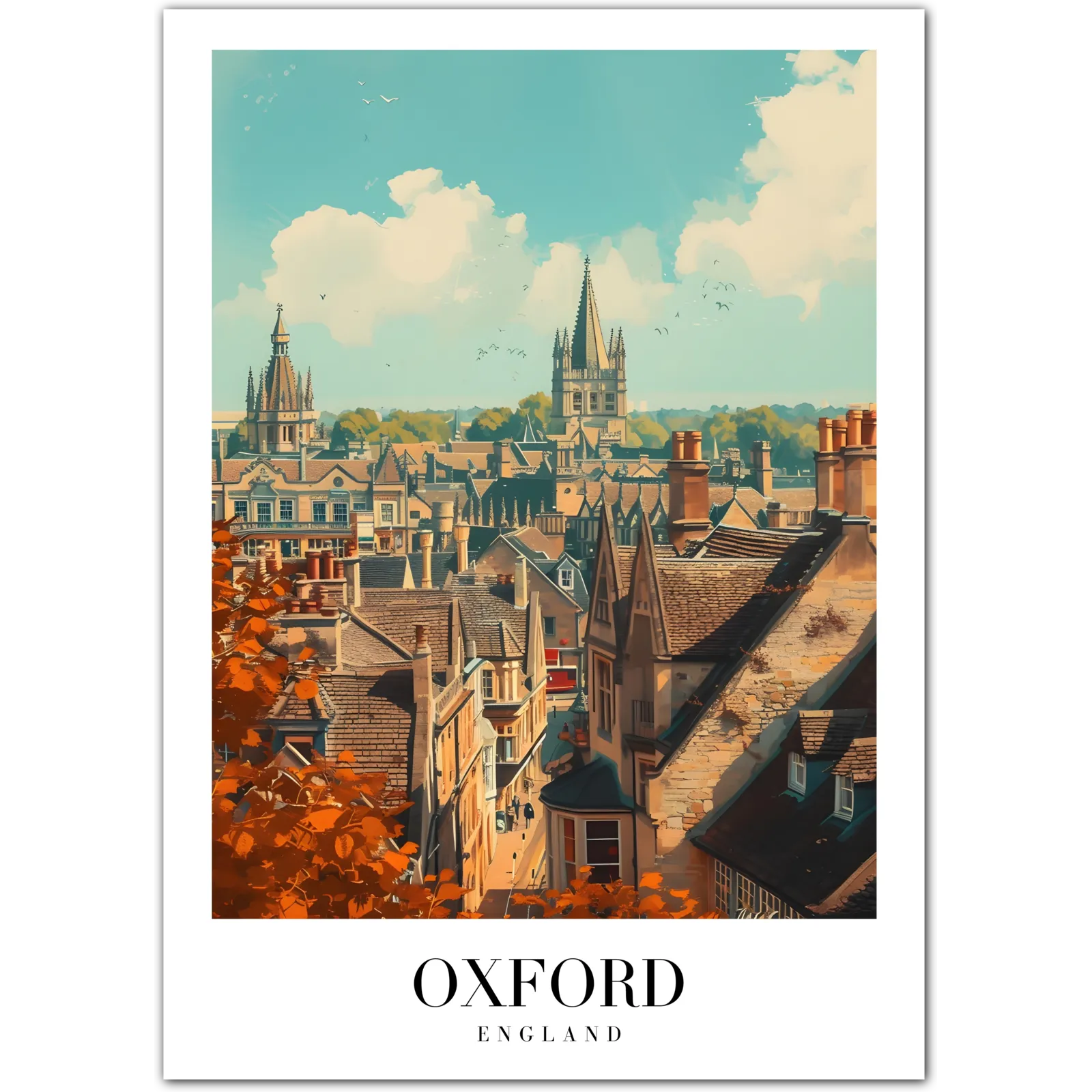 Timeless Oxford Cityscape Art Print – Vintage Style English Architecture