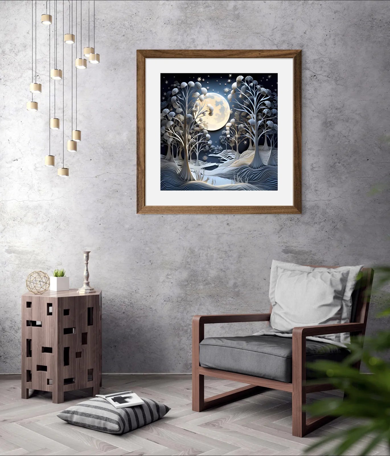 Moonlit Winter Forest - Layered Paper Cutout Art Print 2