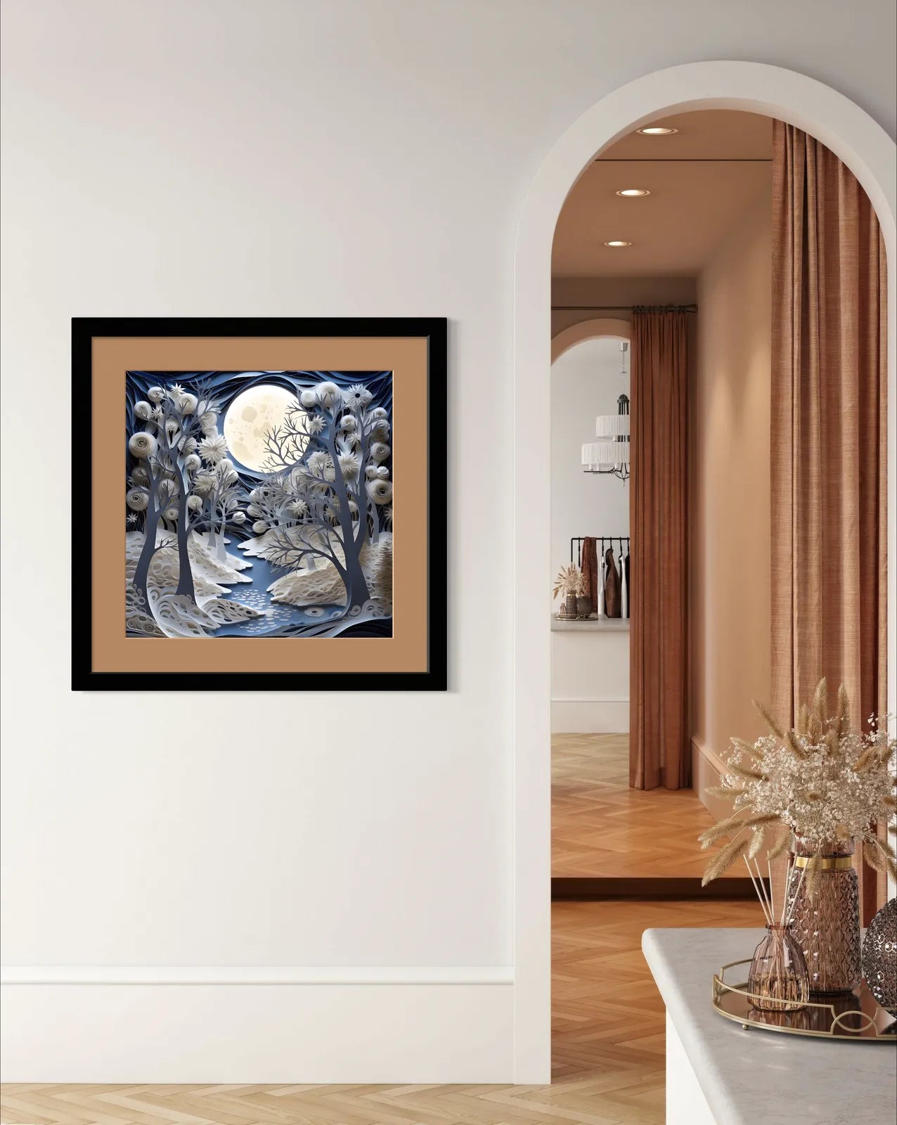 Moonlit Serenity: Layered Paper Cut-out Winter Art Print 2