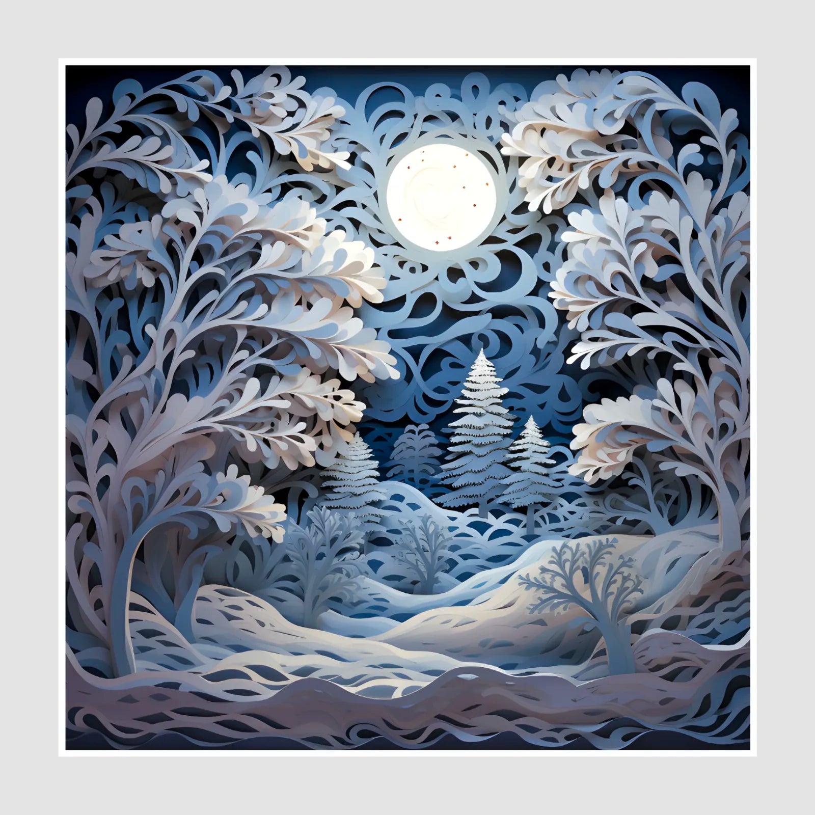 Enchanted Winter Forest: Layered Paper Cutout Art Print 1