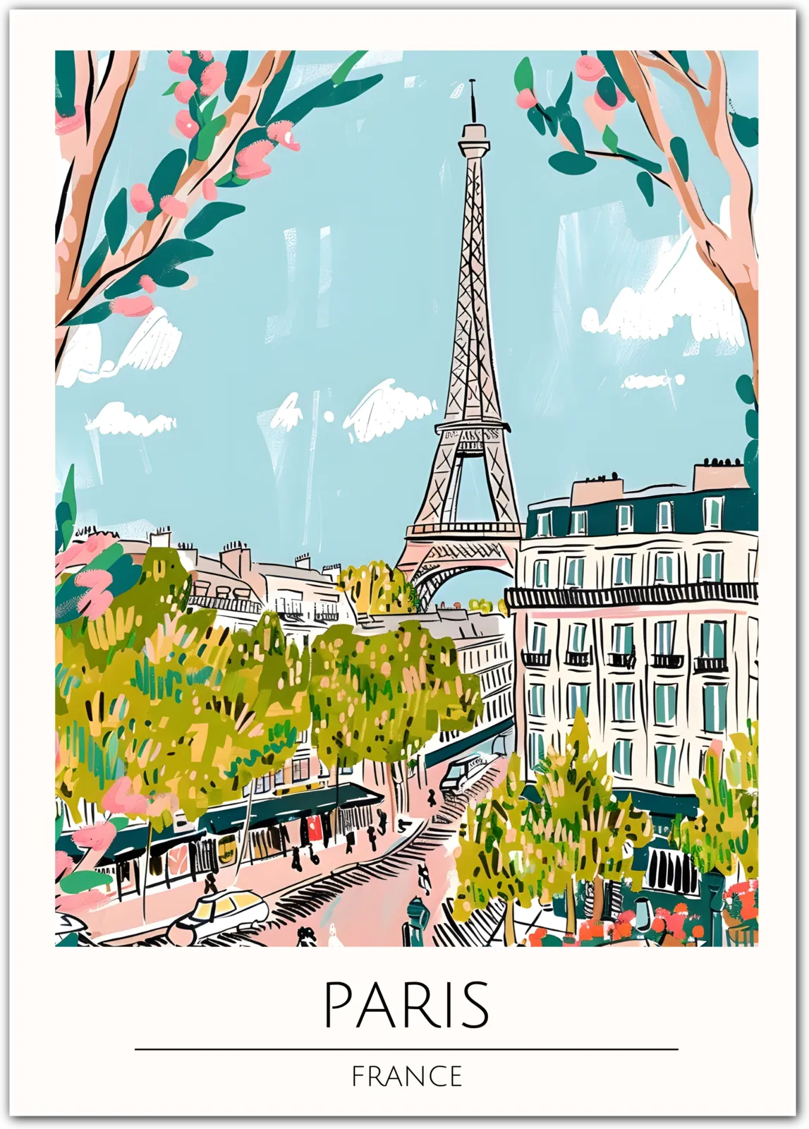 Paris France Art Print with Eiffel Tower