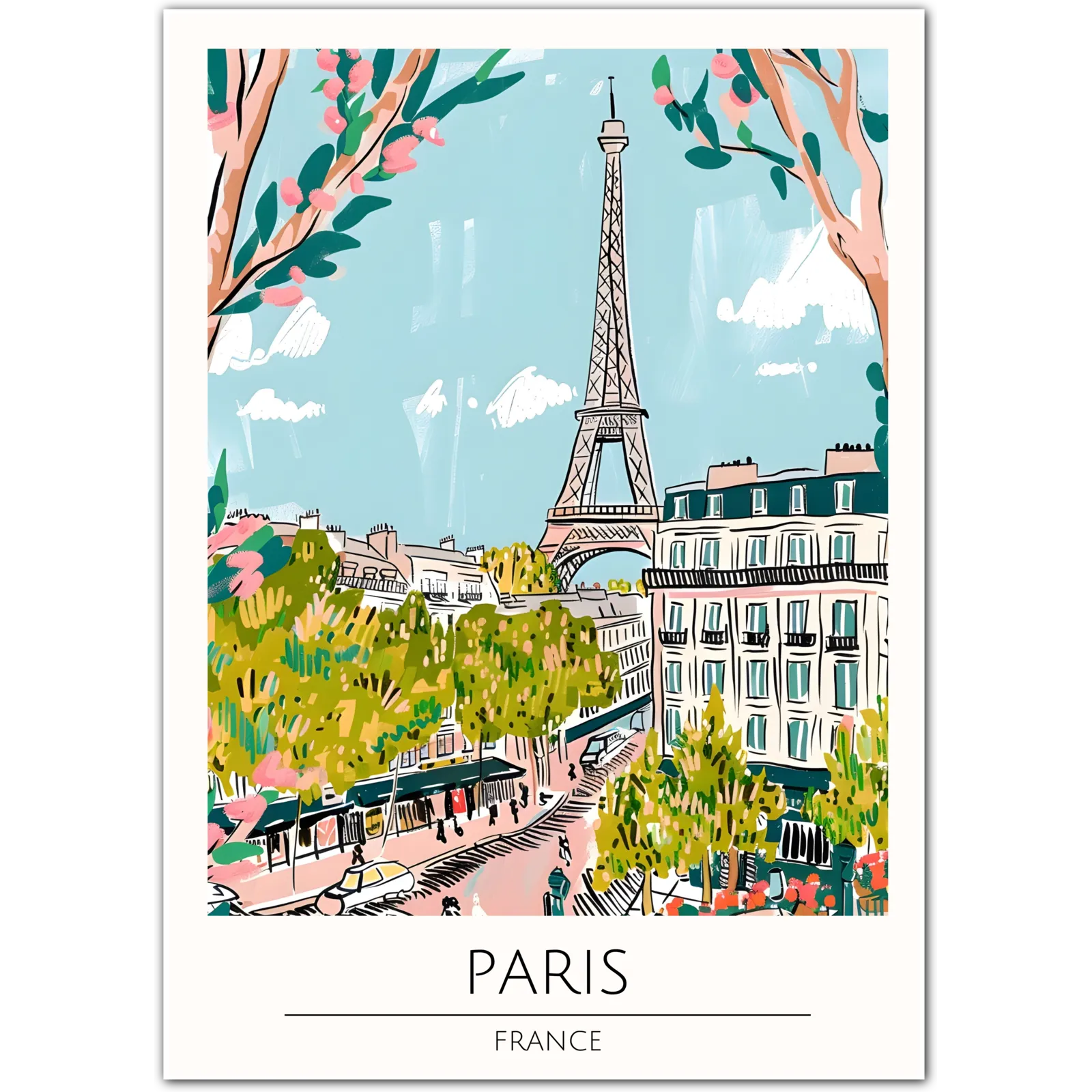 Paris France Art Print with Eiffel Tower