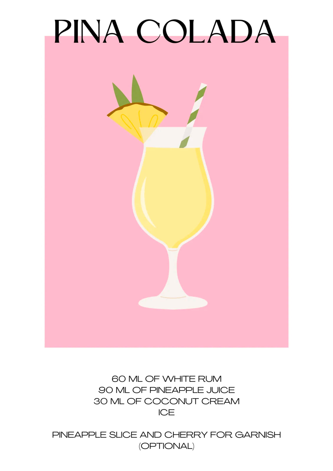 Pina Colada Art Print – Simple Pink & Yellow Cocktail Design 3