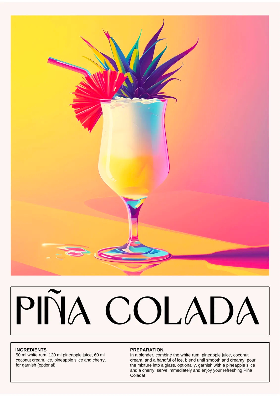 Pina Colada Art Print – Pastel Pink & Lemon Cocktail Design 3