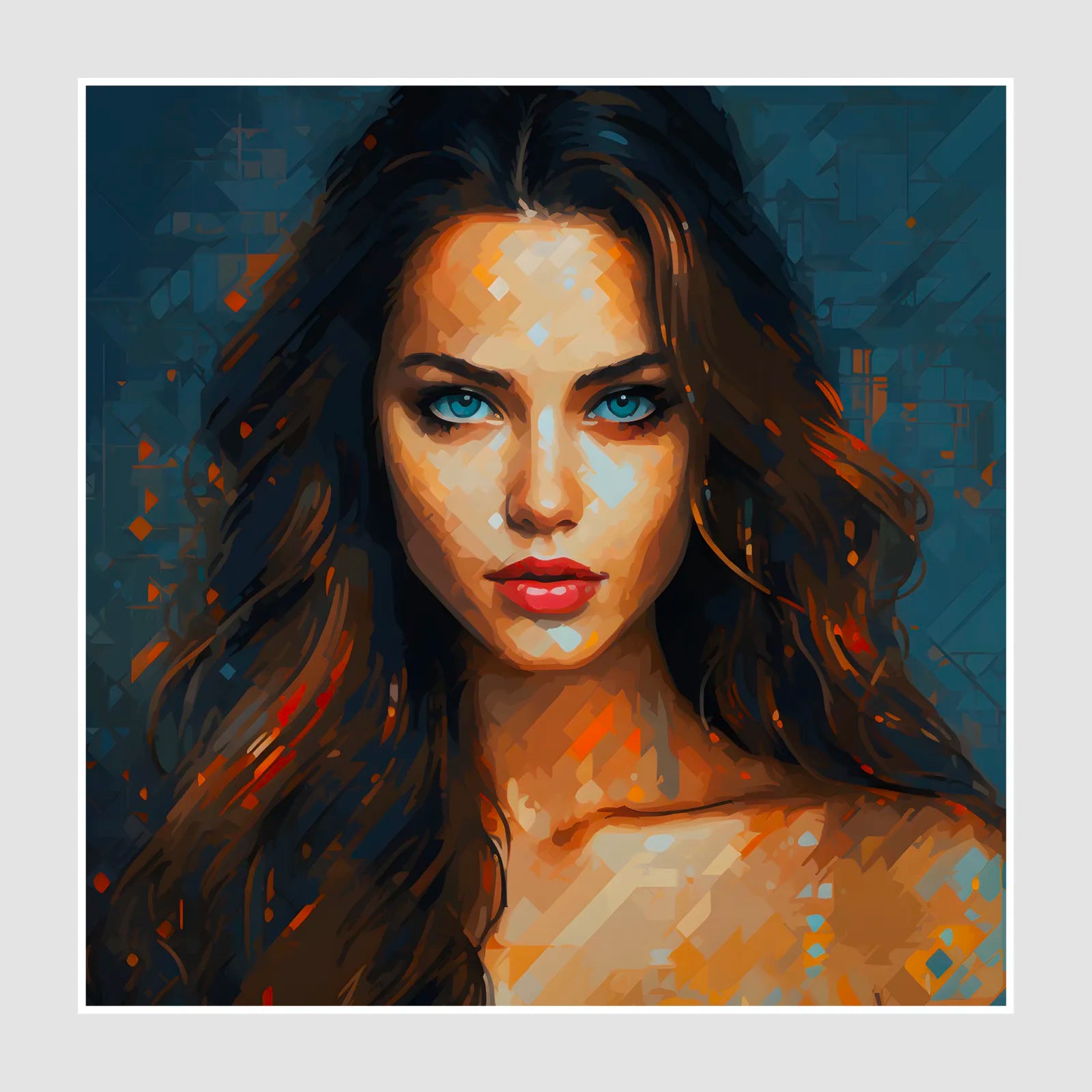 Sultry Brunette Pixelated Woman Wall Art 1