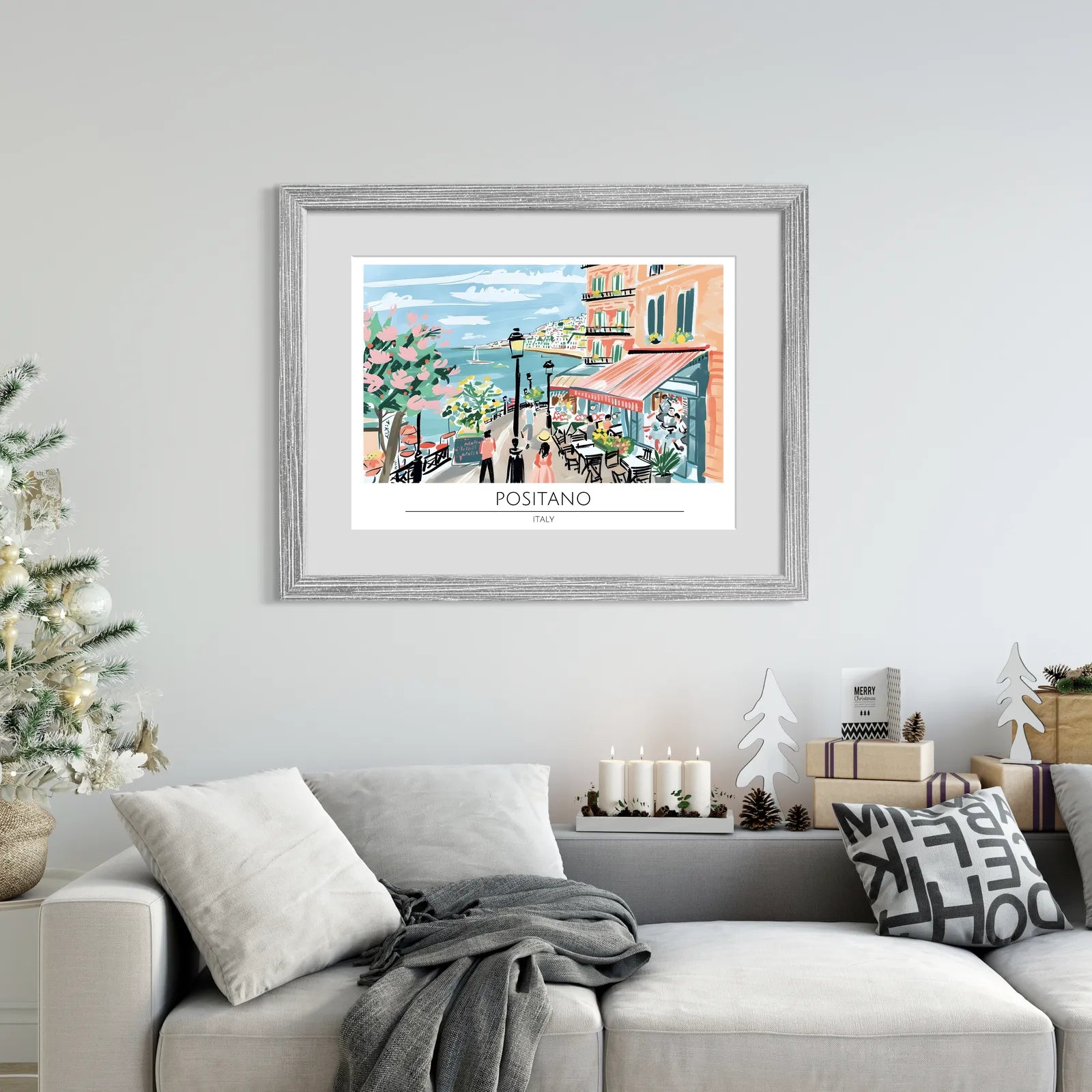 Positano Seaside Café and Hillside Homes Art Print 3