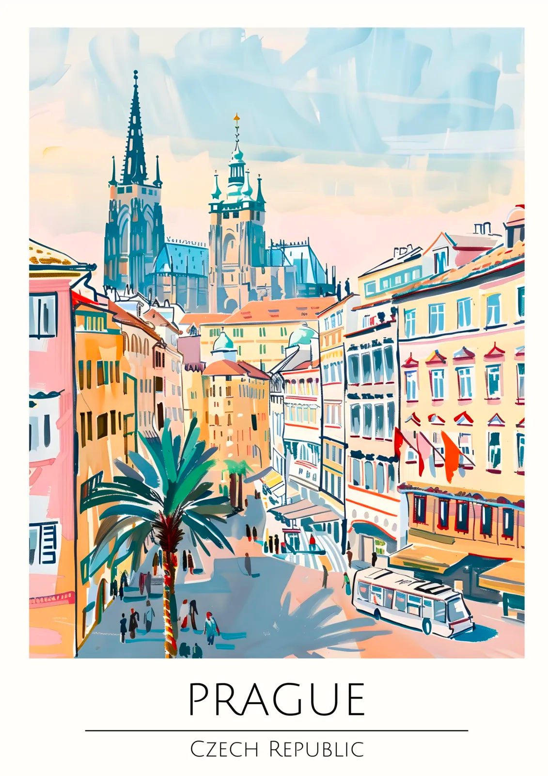 Prague Street View with Cathedral Spires Art Print 3