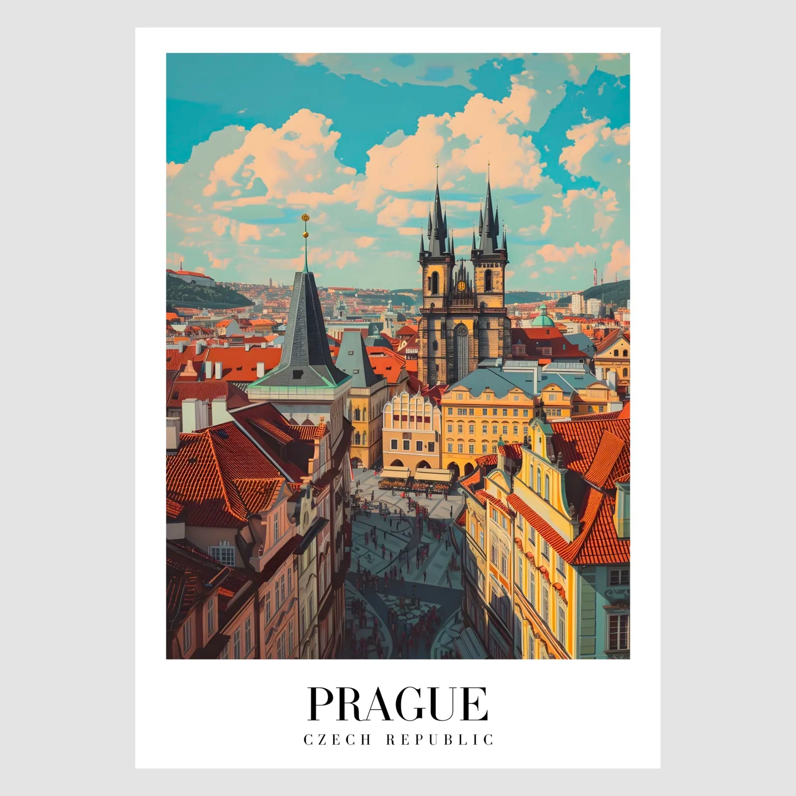 Prague Art Print With Sunlit Old Town Square And Týn Church 1