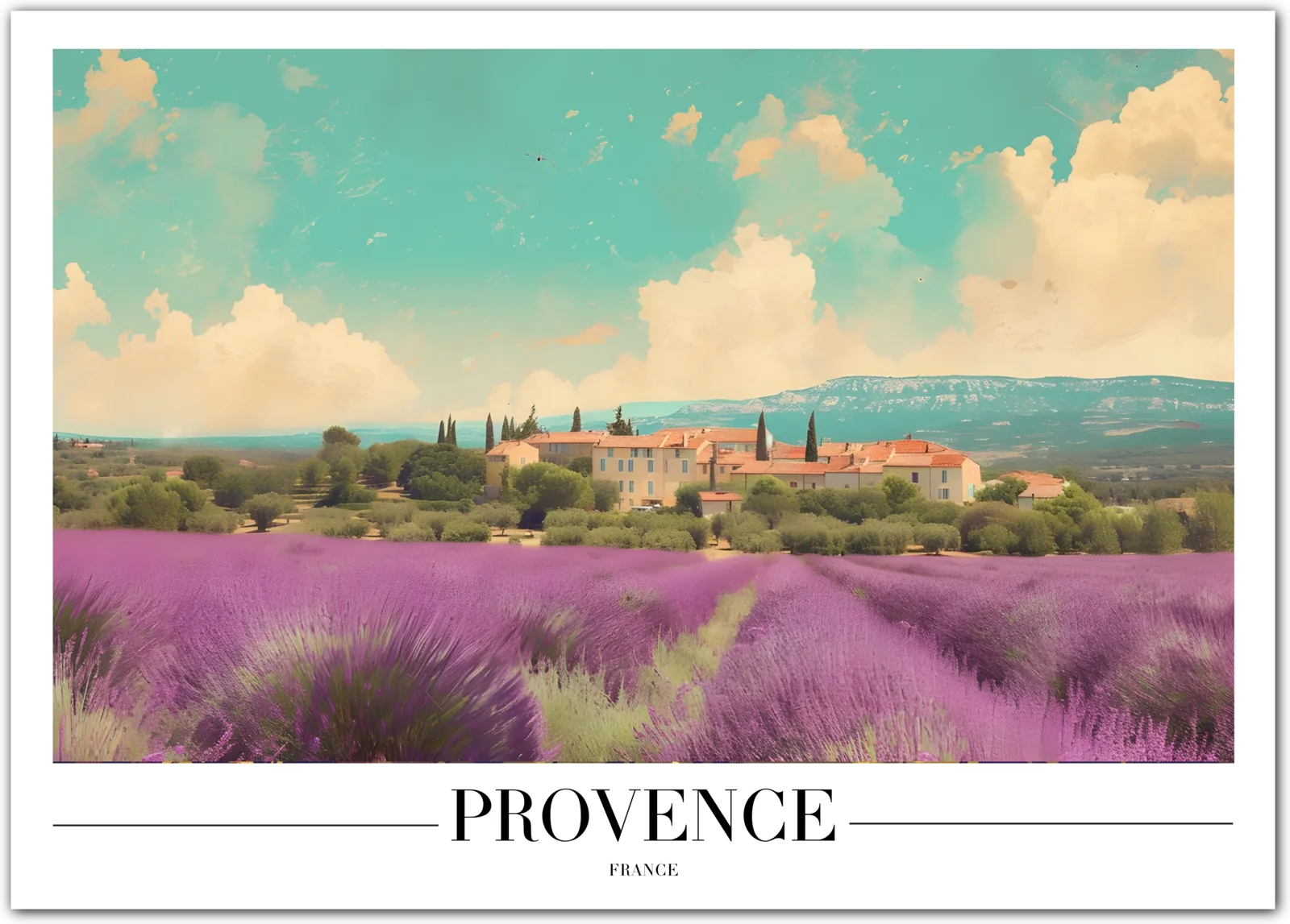 Provence France Art Print with Lavender Fields