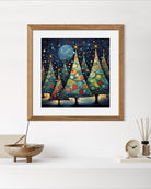 Rainbow Swirl Trees & Glowing Moon Art Print 2