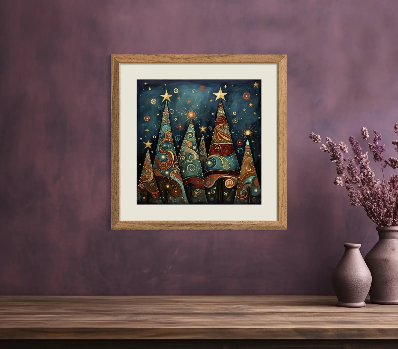 Paisley Design Christmas Trees Art Print 2