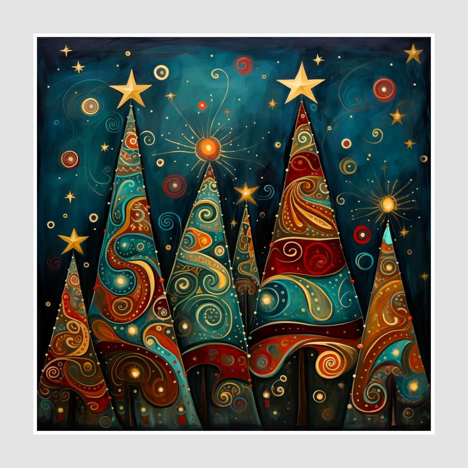 Paisley Design Christmas Trees Art Print 1