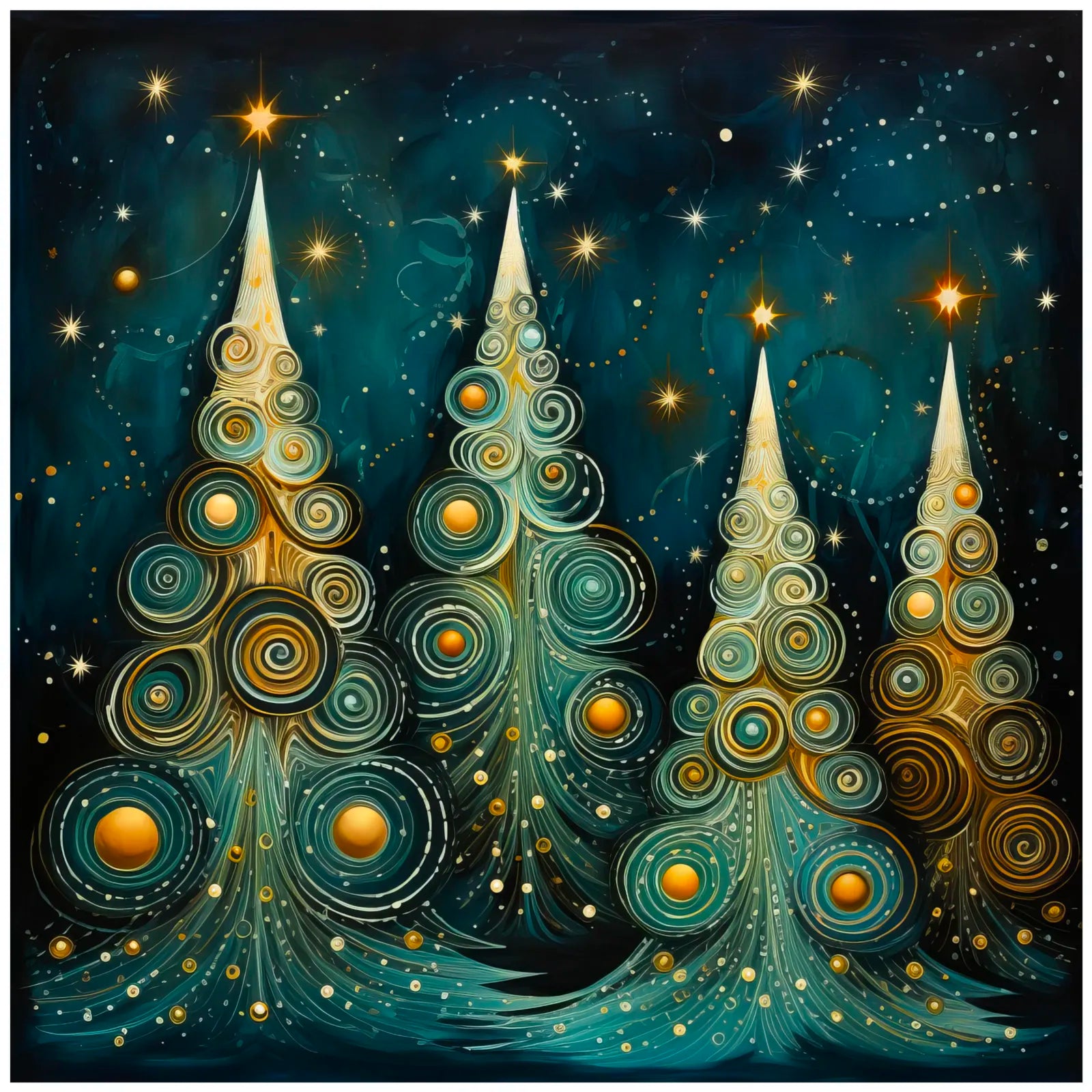 Elegant Teal & Gold Christmas Trees Art Print 3