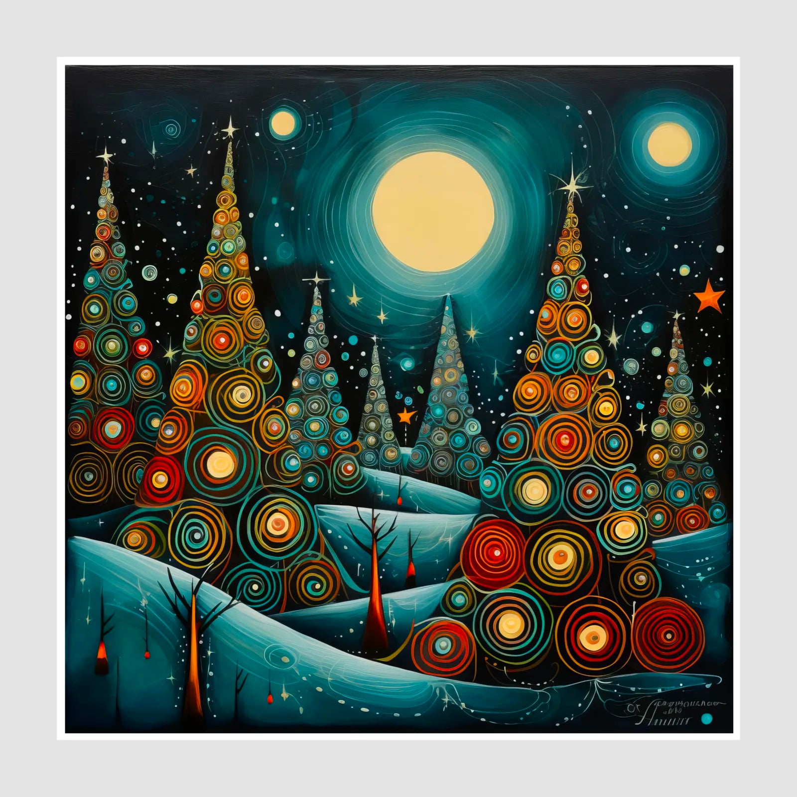 Vortex Swirl Christmas Trees Art Print 1