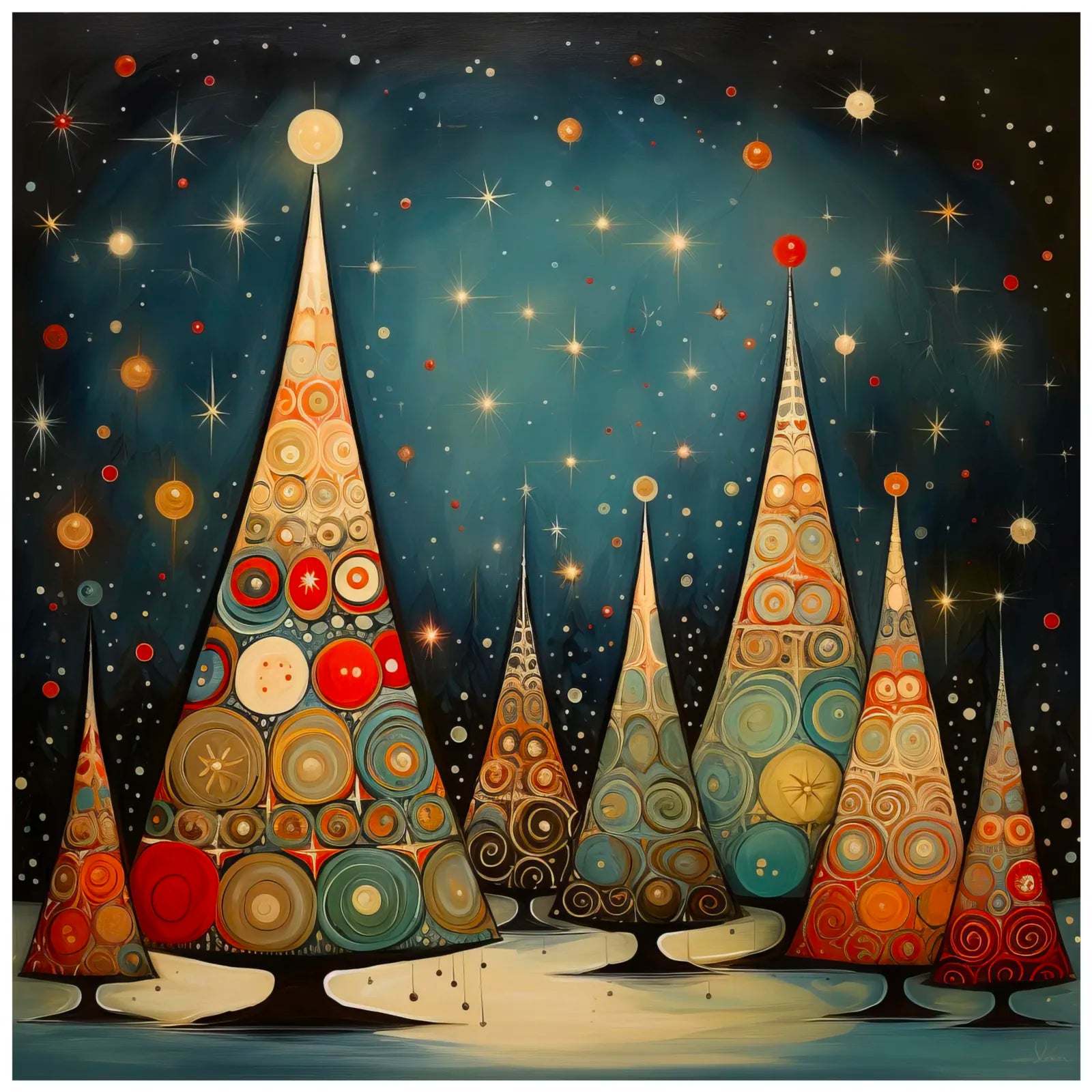 Playful Christmas Trees & Starry Night Art Print 3