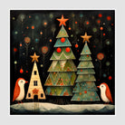 Vibrant Christmas Trees & Birds Festive Art Print 1