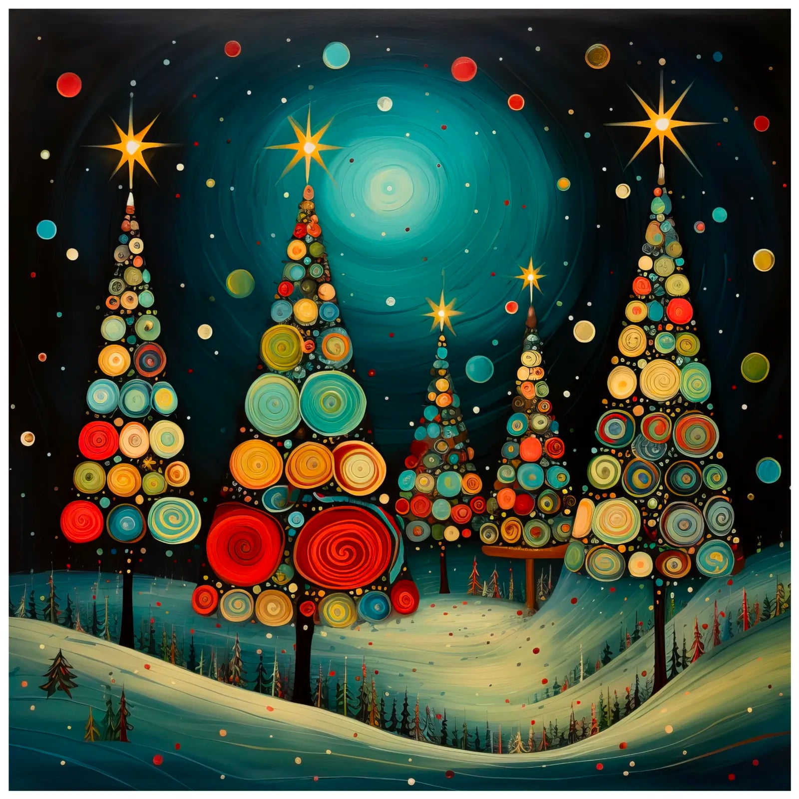 Giant Christmas Trees on Snowy Hills Art Print 3