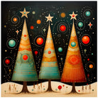 Vibrant Teal & Orange Christmas Trees Art Print 3