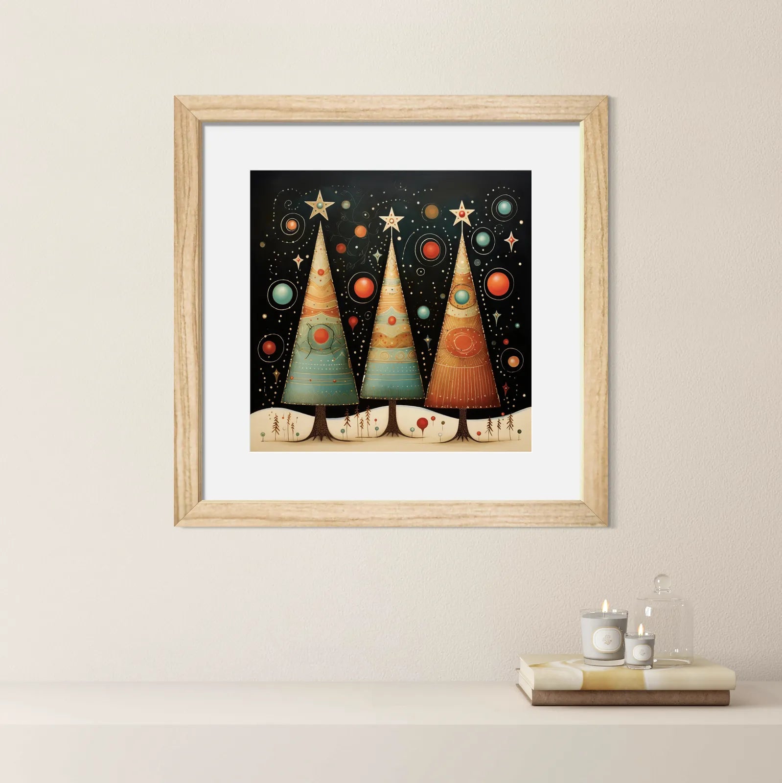 Vibrant Teal & Orange Christmas Trees Art Print 2