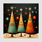 Vibrant Teal & Orange Christmas Trees Art Print 1