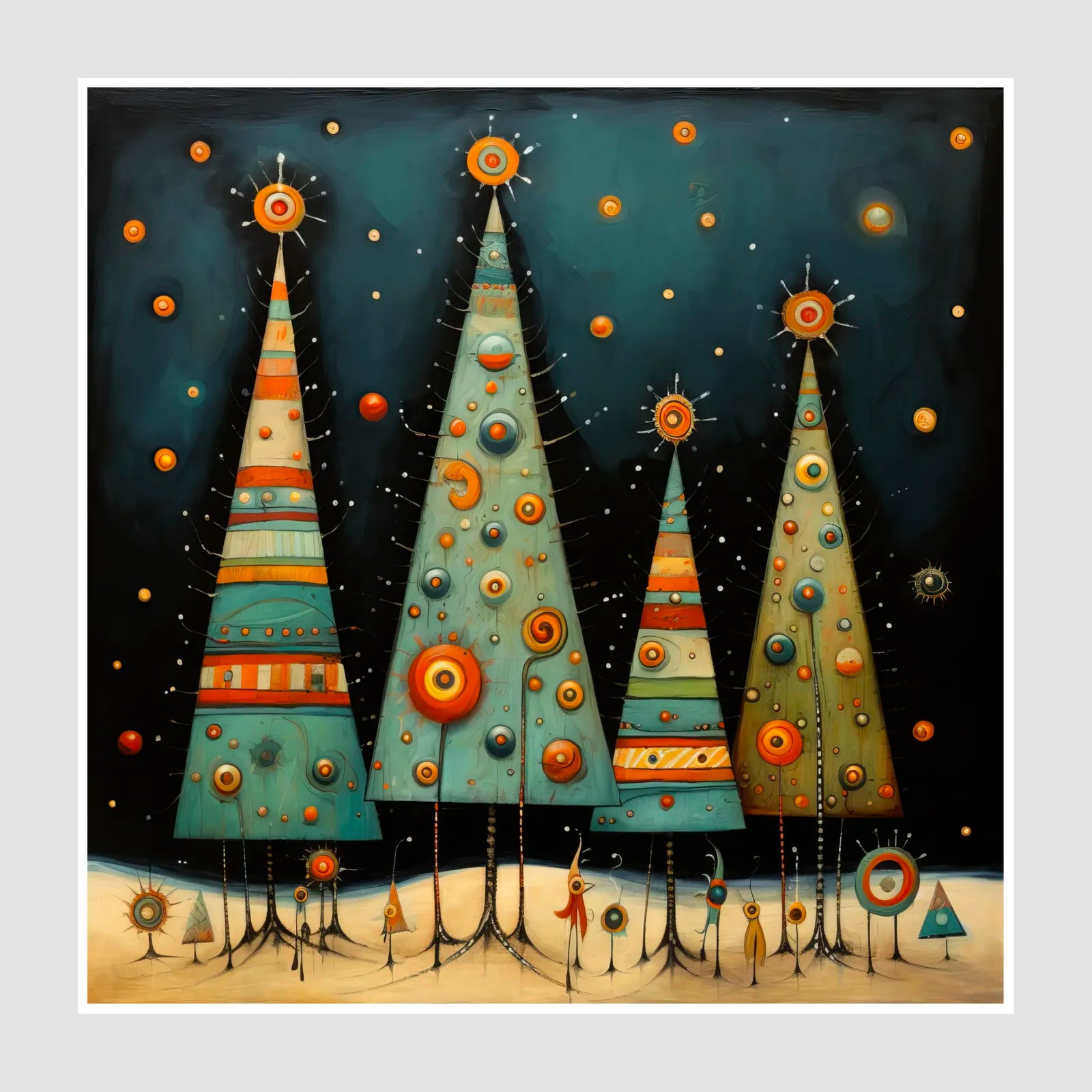 Metallic Look Christmas Trees Art Print  1