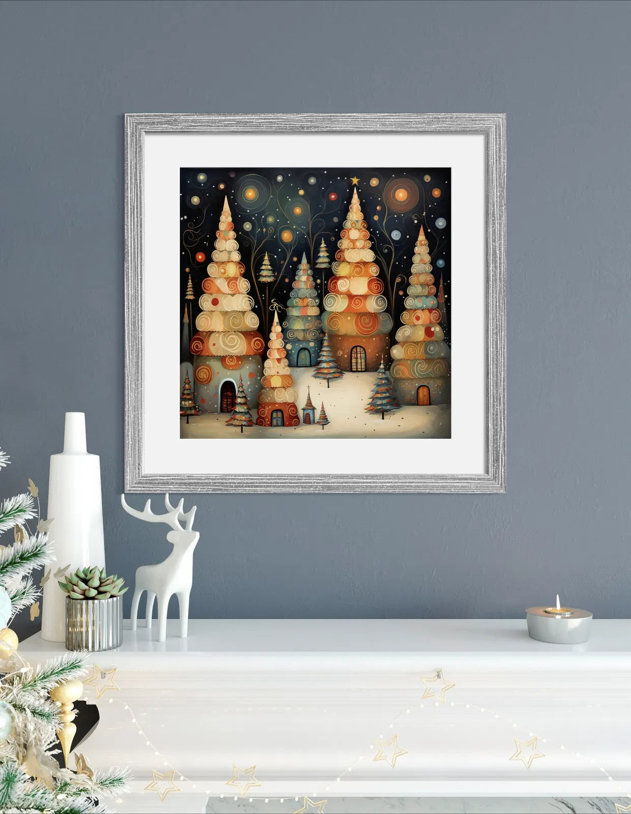 Snow Huts & Whimsical Trees Festive Art Print 2