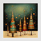 Whimsical Tree Houses in Winter Night Art Print 1