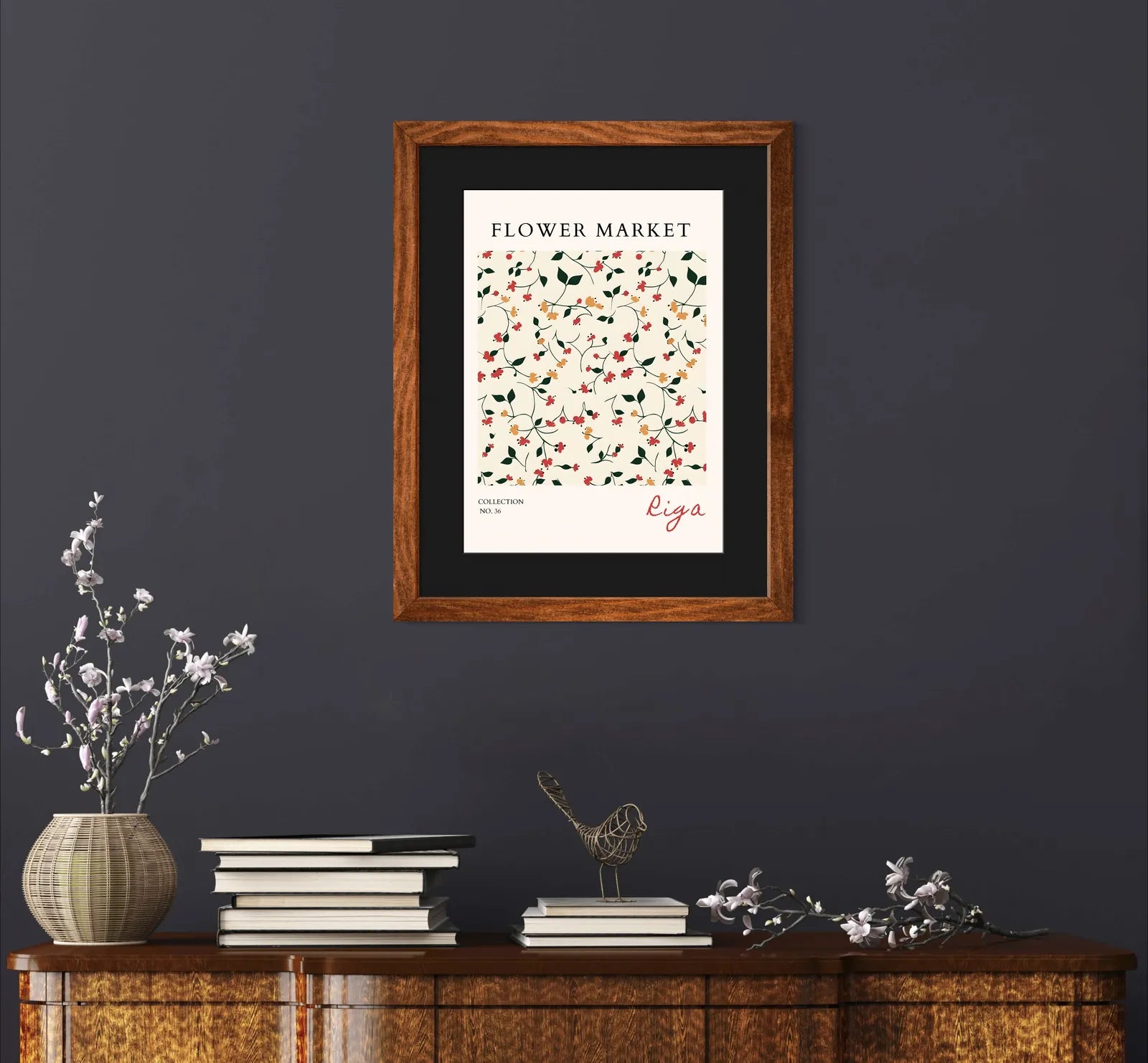 Midnight Blooms of Riga – Monochrome Botanical Art Print