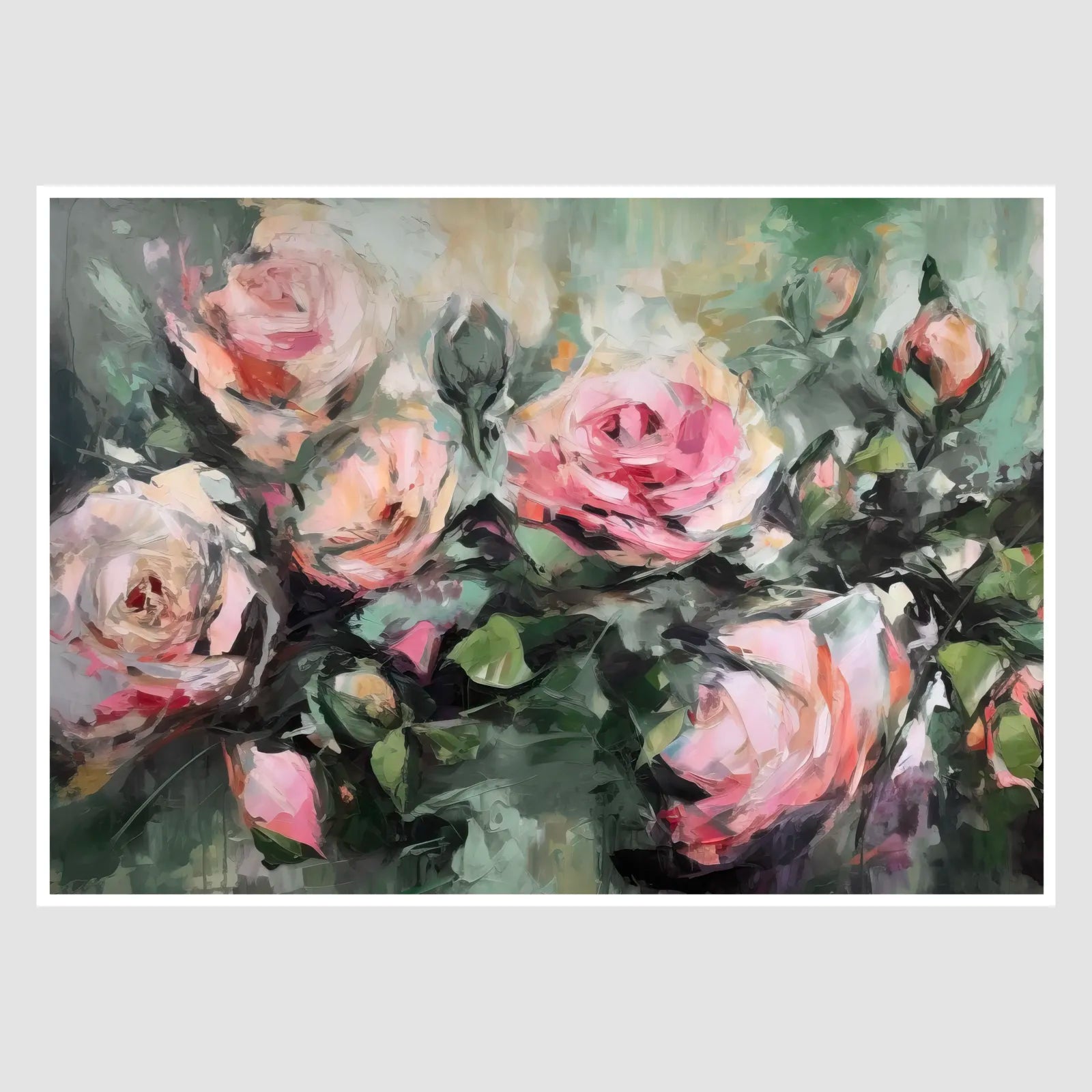 Abstract Pink and Cream Roses Art Print in Oil Effect 1