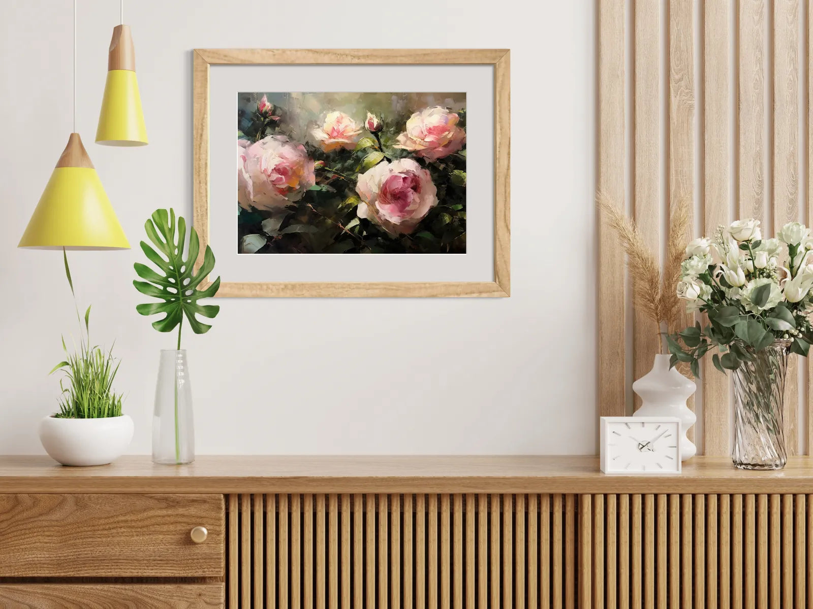 Vintage Pink Roses Art Print in Oil Style 2