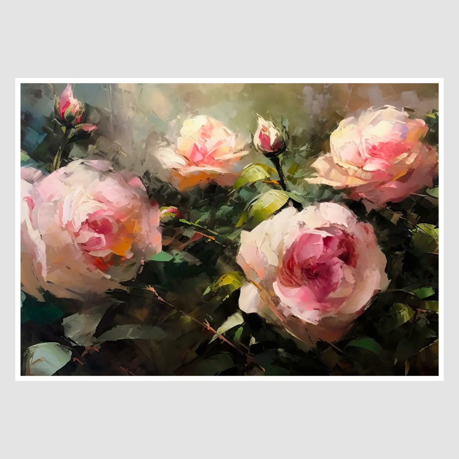 Vintage Pink Roses Art Print in Oil Style 1