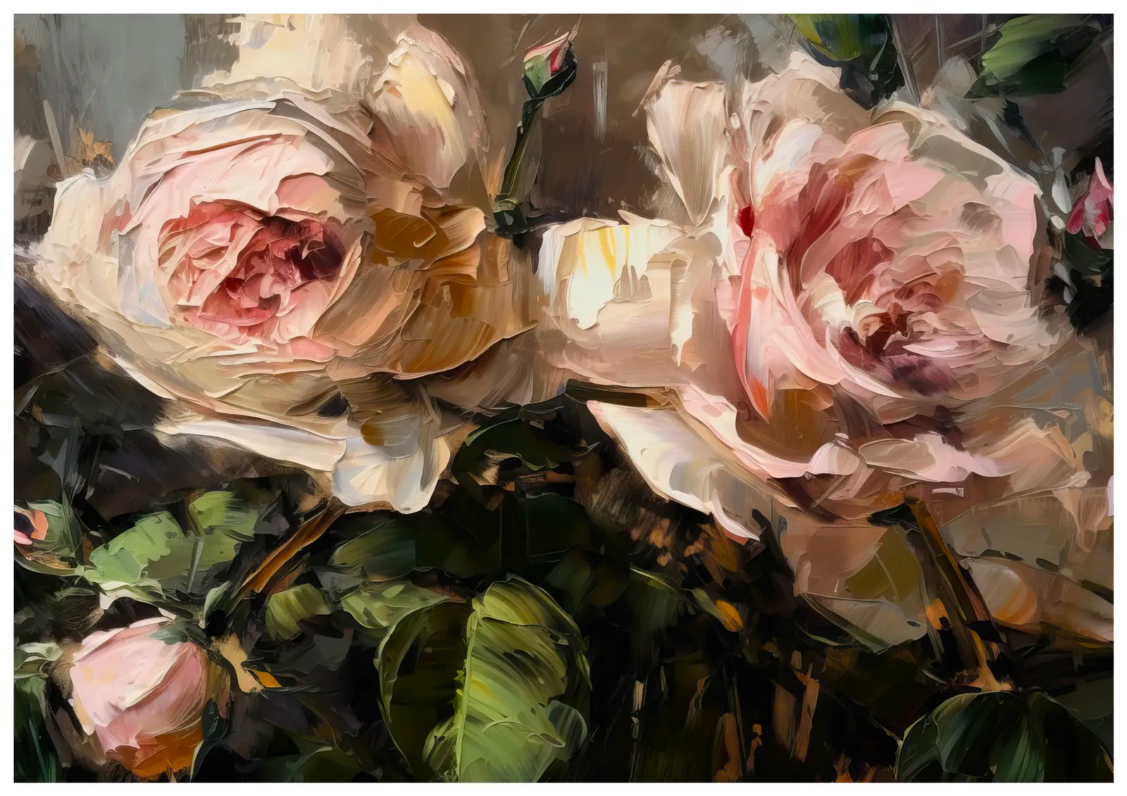 Close-Up Pink Roses Art Print in Oil Style 3