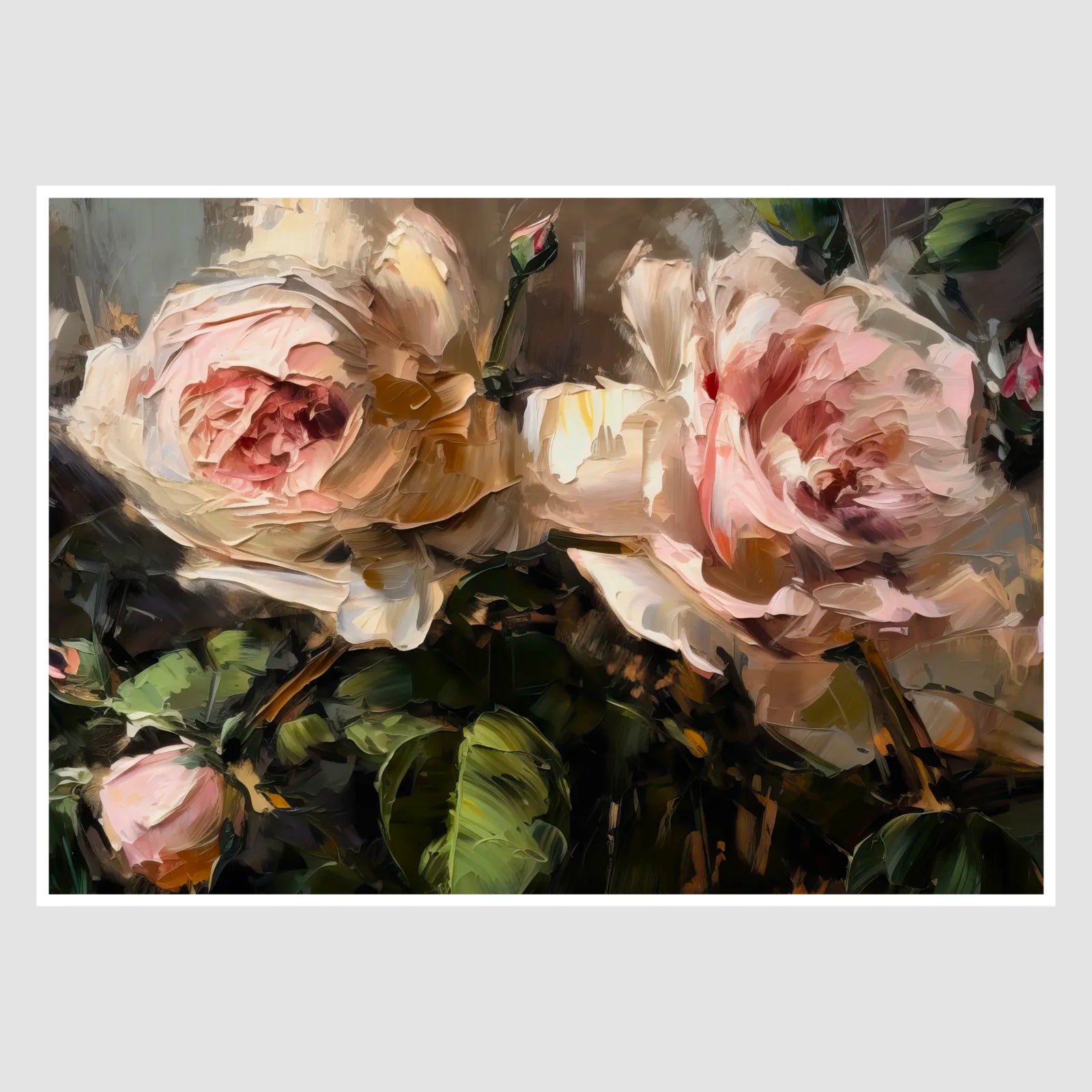 Close-Up Pink Roses Art Print in Oil Style 1