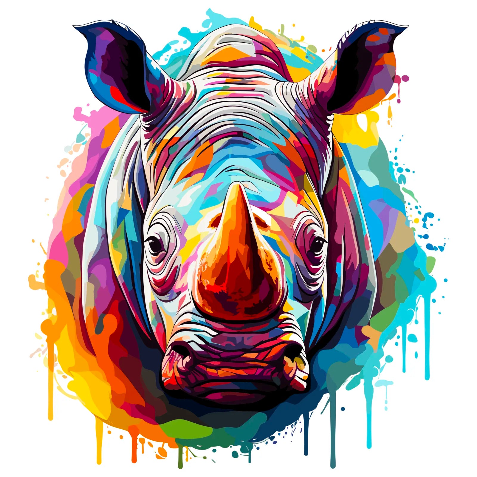 Paint Explosion Charging Rhino Art Print 3