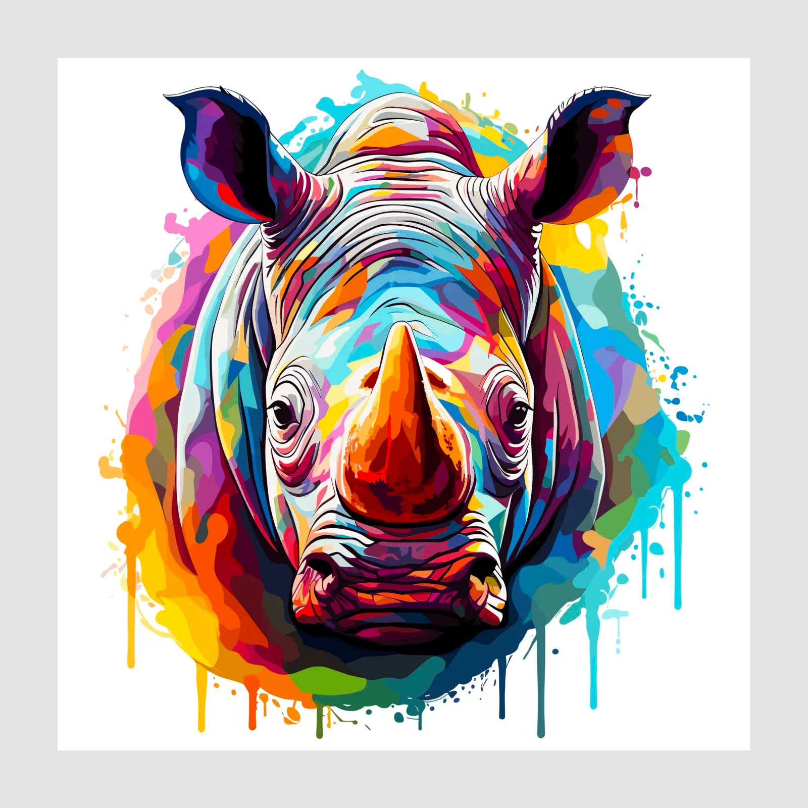 Paint Explosion Charging Rhino Art Print 1