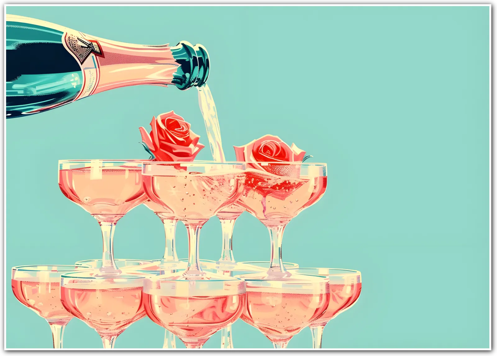 Champagne Cascade with Roses – Luxury Art Print