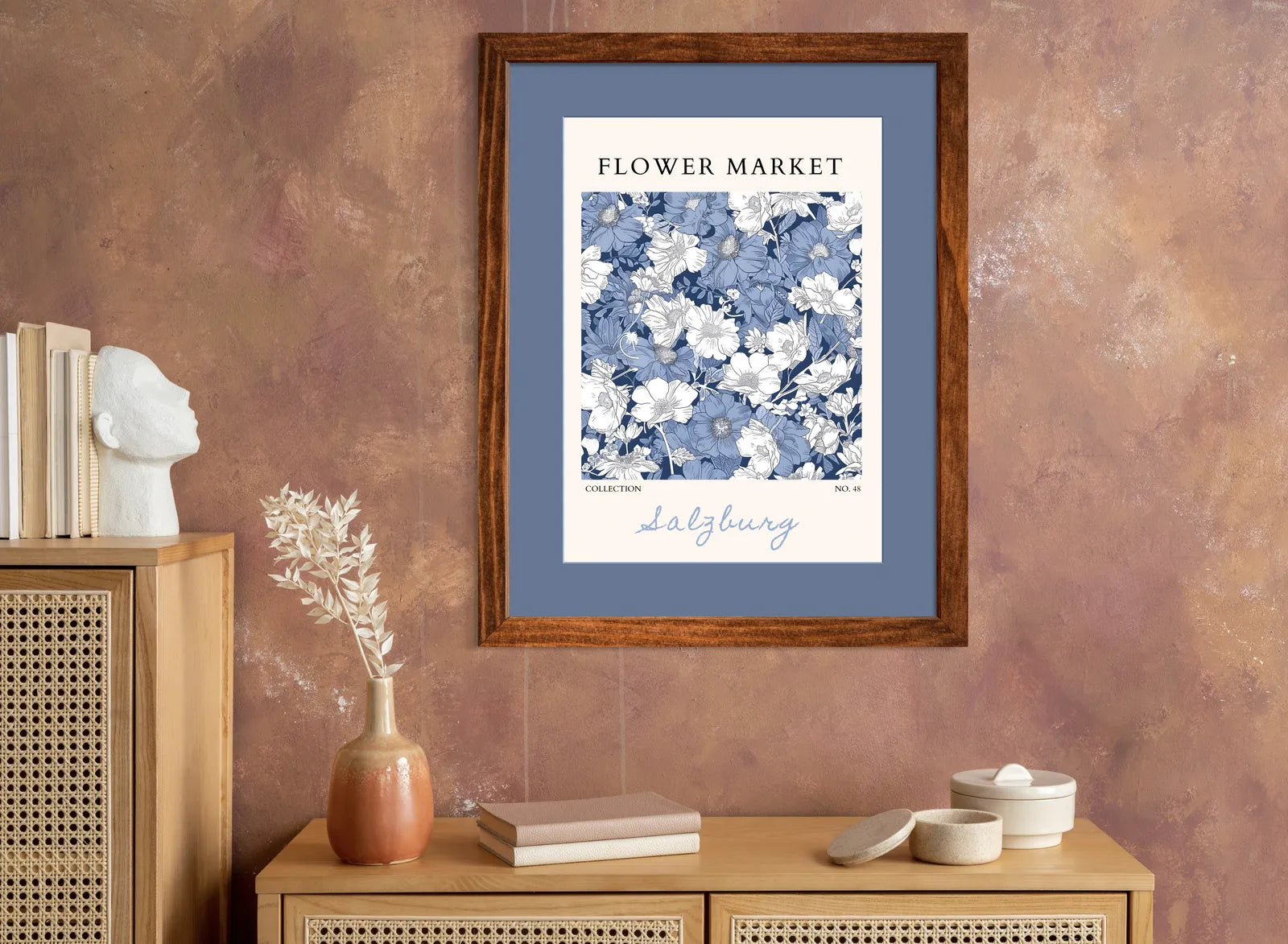 Blue Florals of Salzburg – Hand-Drawn European Garden Print