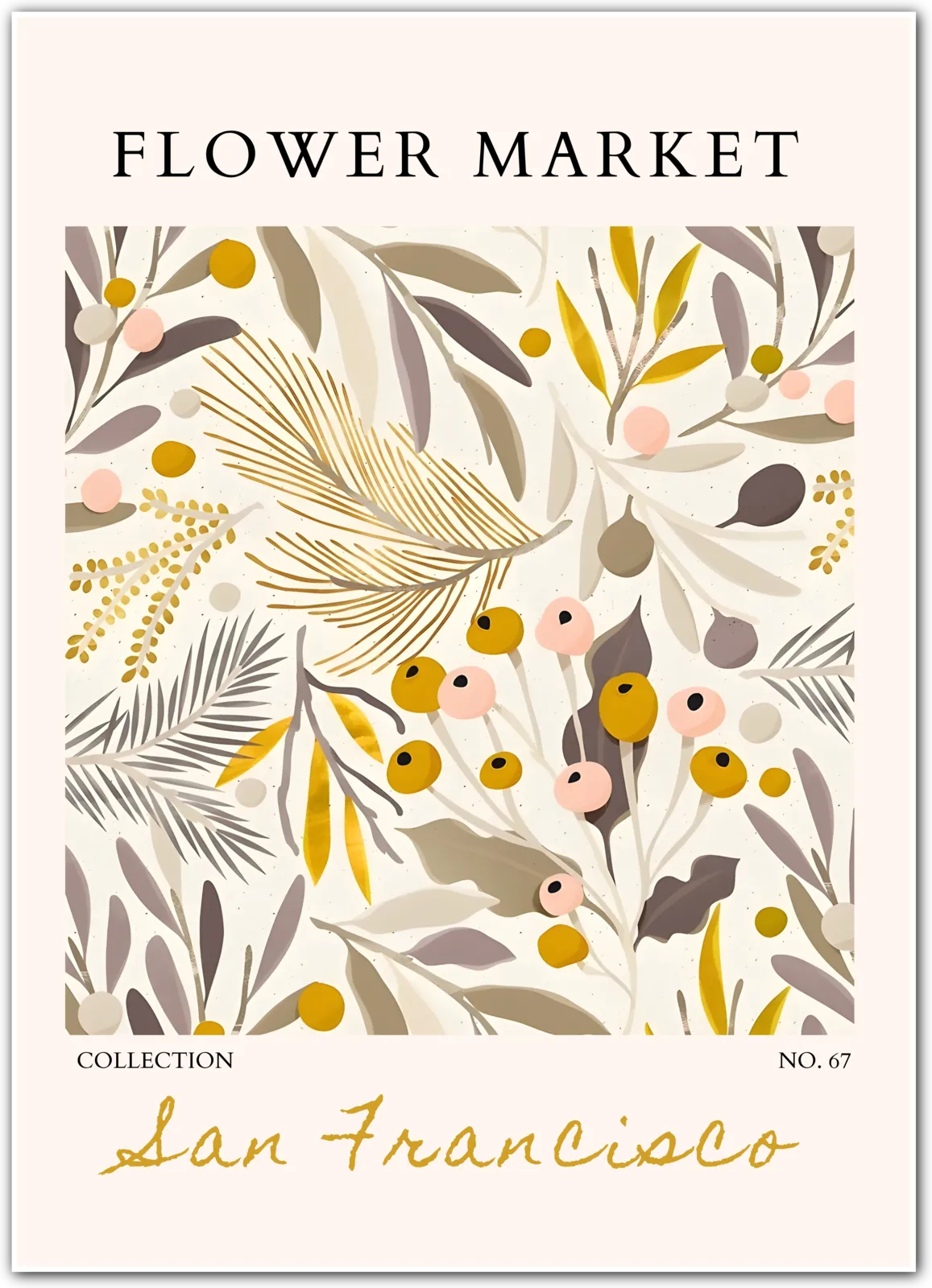 Golden Botanicals of San Francisco – Mid-Century Modern Floral Art Print