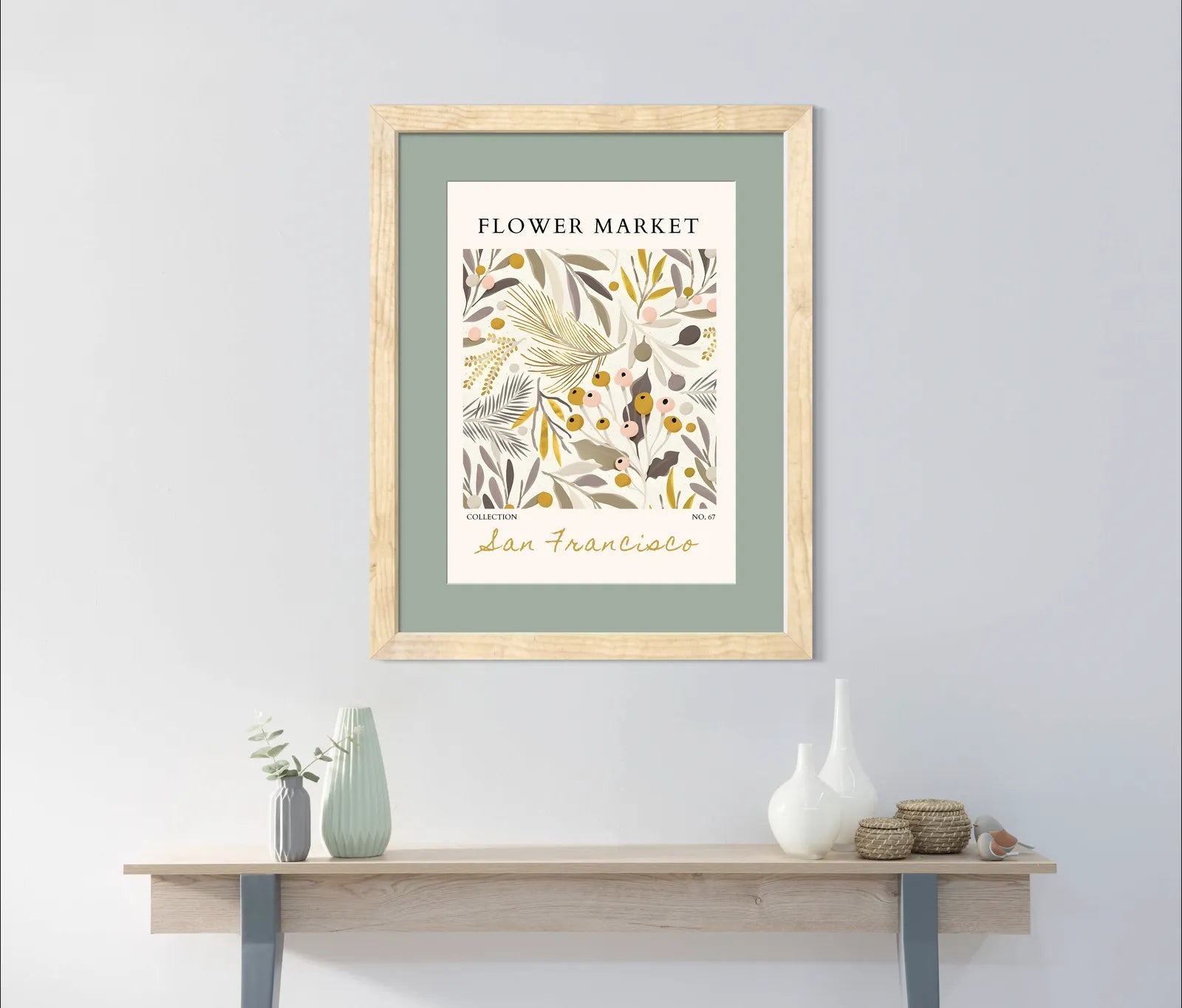 Golden Botanicals of San Francisco – Mid-Century Modern Floral Art Print
