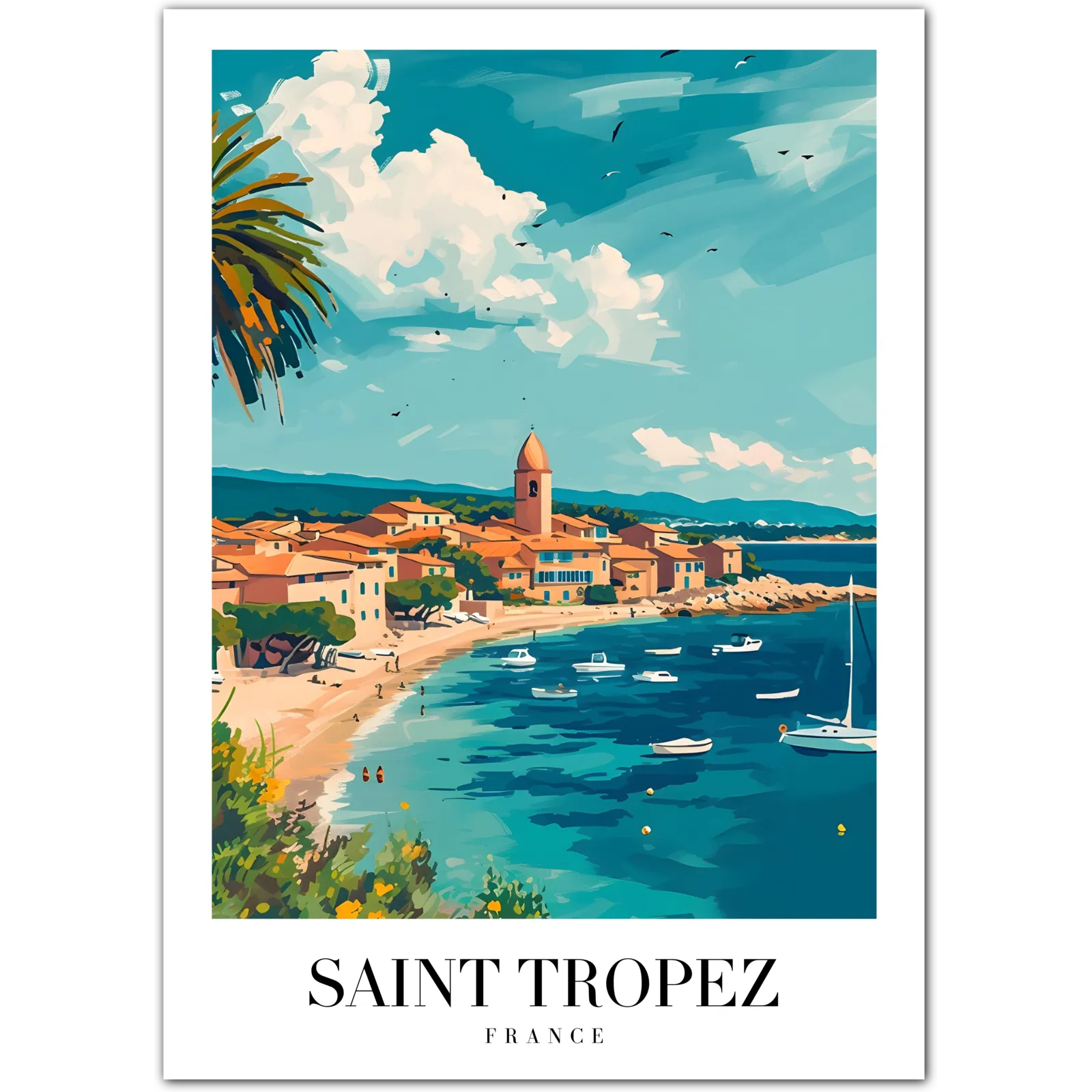 Vibrant Saint-Tropez Seaside: A Mediterranean Dream Art Print