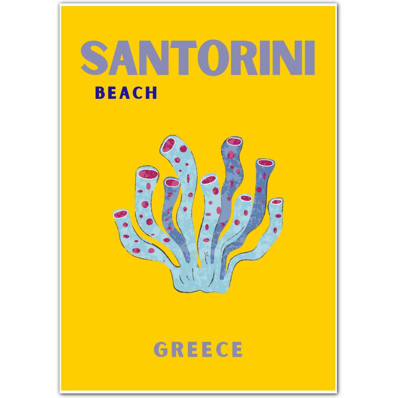 Santorini Greece Art Print – Vibrant Coral Illustration